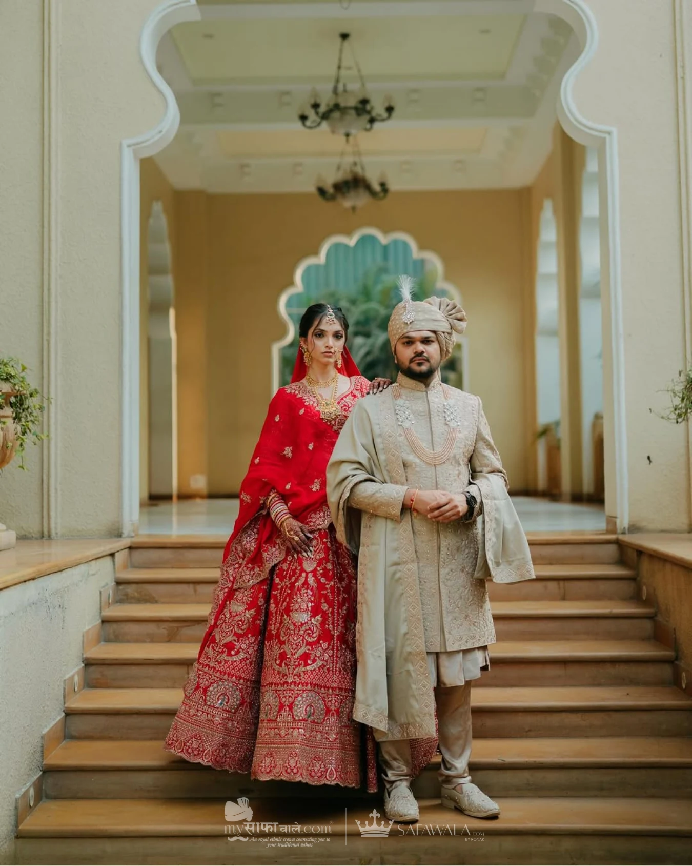 Coordinated ivory wedding pagdis for a formal celebration for Family Pagdi Styling